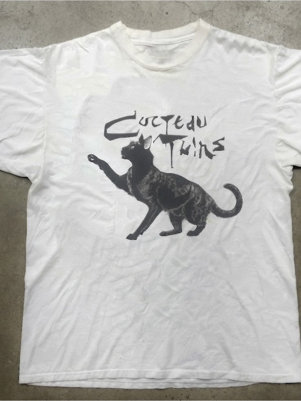 Cat Cocteau Twins Graphic T-Shirt - White with Black Print